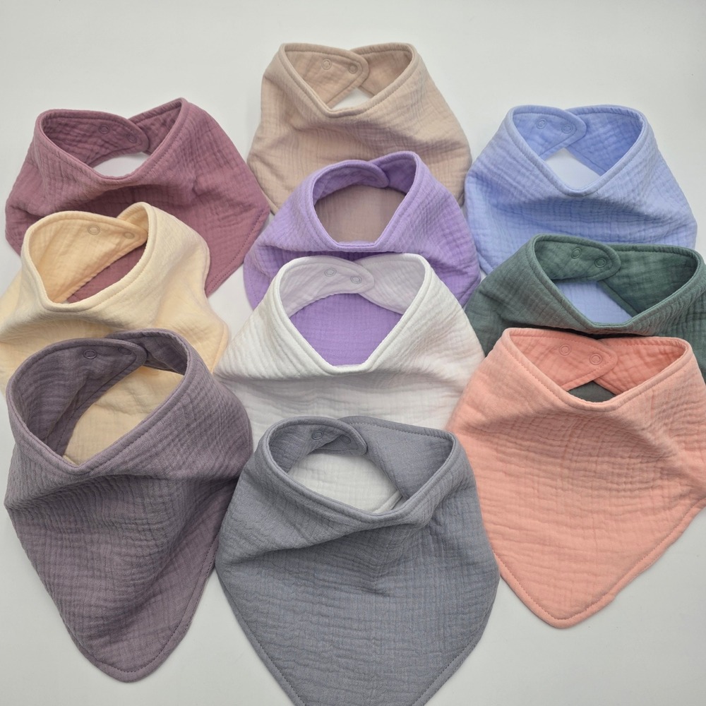 10 Pack Organic Cotton Muslin Bandana Baby Bibs Multi Color Snap Closure